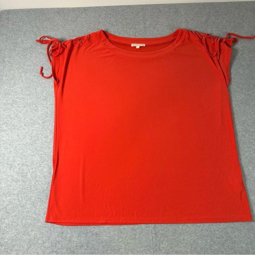 Claudia Richard Womens Red Lace Up Shoulder‎ Short Sleeve Top 1X Plus Size